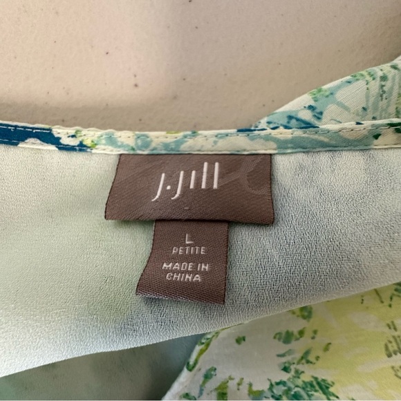 J. Jill V-Neck Midi Dress Sleeveless Green Blue Silk Blend Petite Large - Picture 4 of 10